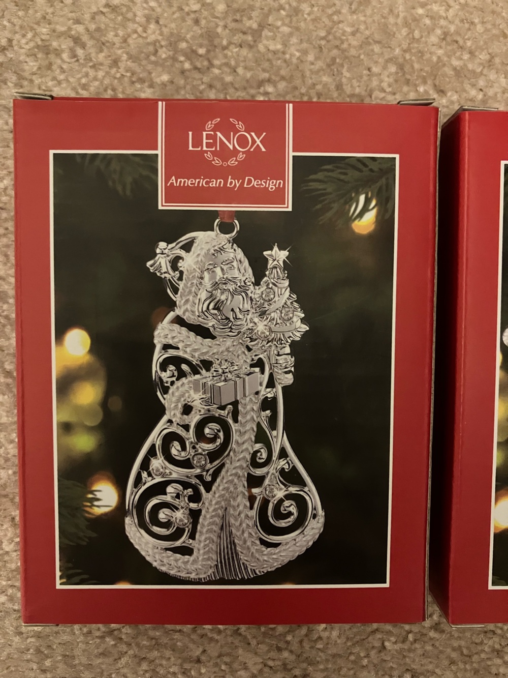 NIB Lenox Sparkle and Scroll Frosted Clear Christmas Ornaments Sleigh & Santa - Picture 4 of 7